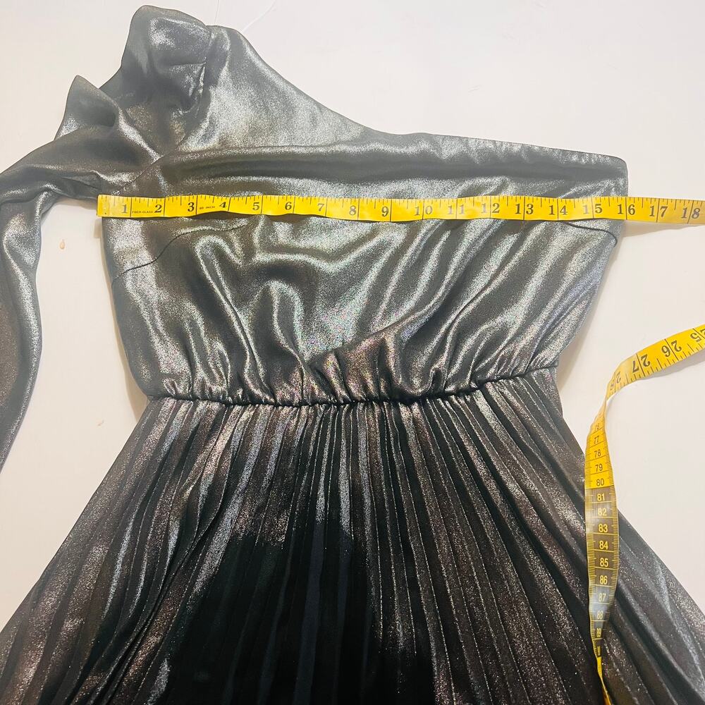 Derek Lam Metallic One Shoulder Pleated Dress Size Black Silver Size EU 36 - Picture 8 of 12